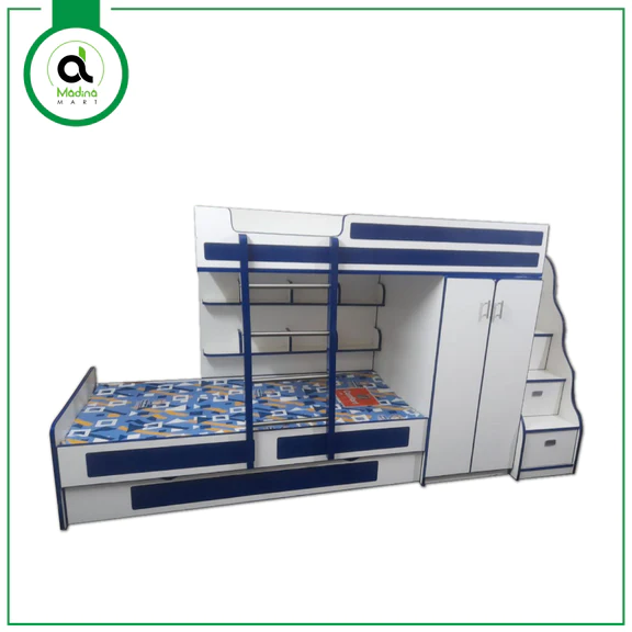Whit & Blue Wooden Kids Bunk Bed