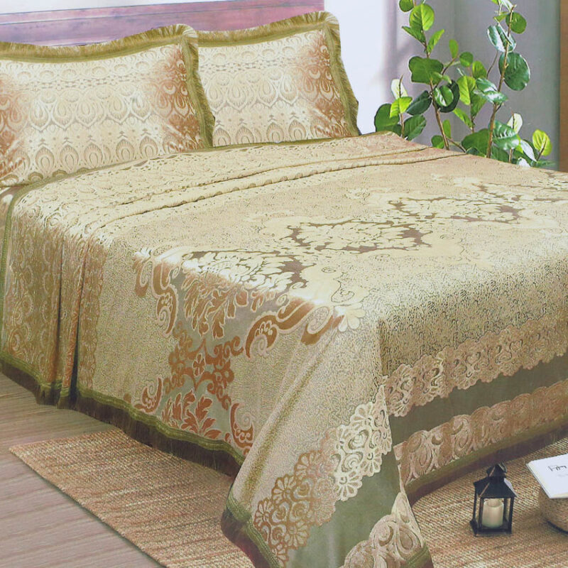 Fancy 3pcs Pallachi Double Bed Sheet - Golden